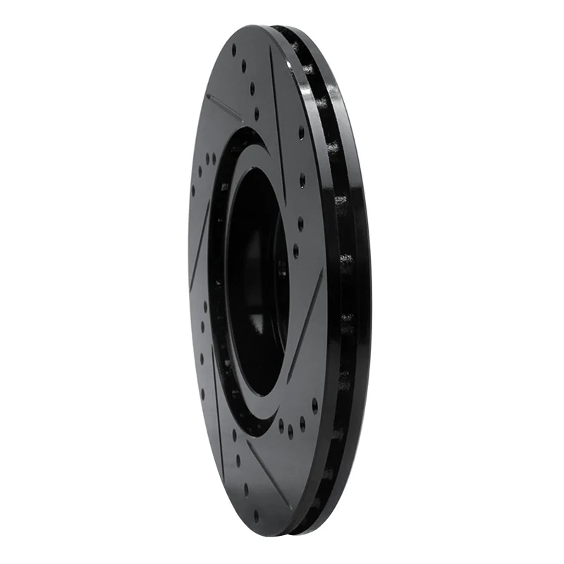 R1 2012-2019 Fiat 500E Front Left Drilled & Slotted Black Brake Rotor