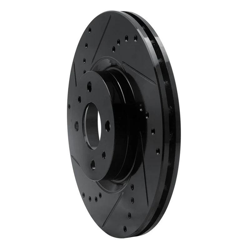 R1 2012-2019 Fiat 500E Front Left Drilled & Slotted Black Brake Rotor