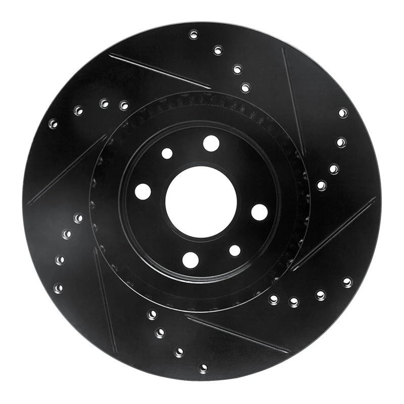 R1 2012-2019 Fiat 500E Front Left Drilled & Slotted Black Brake Rotor