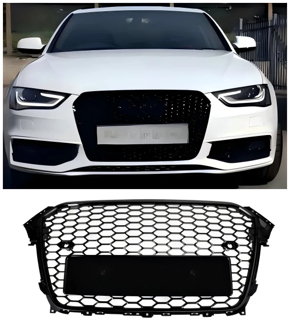2013 2014 2015 2016 Audi A4 S4 RS4 Style Mesh Front Bumper Grille Grill Gloss Black