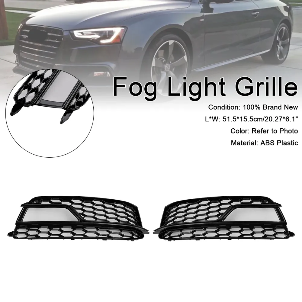 2013-2016 Audi A5 S-Line S5 2PCS Front Tog Lamp Black Grille Grill