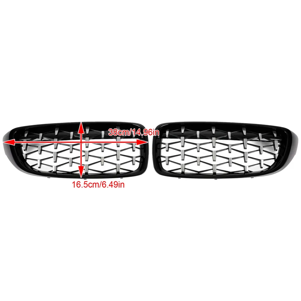 2014–2018 BMW 4-serie F32 F33 F36 F82 M4 Alle modeller svart & Krom diamantformet øvre frontgrill