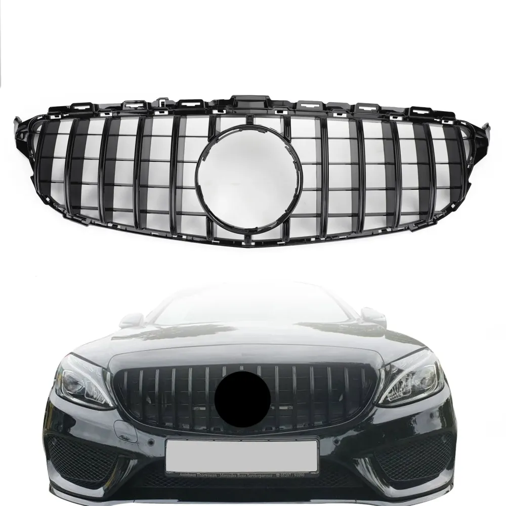 2015–2018 Mercedes-Benz C-klasse W205 C200 C250 C300 C350 (modeller uten kamera) GTR-stil støtfangergrill foran Grill Gene...