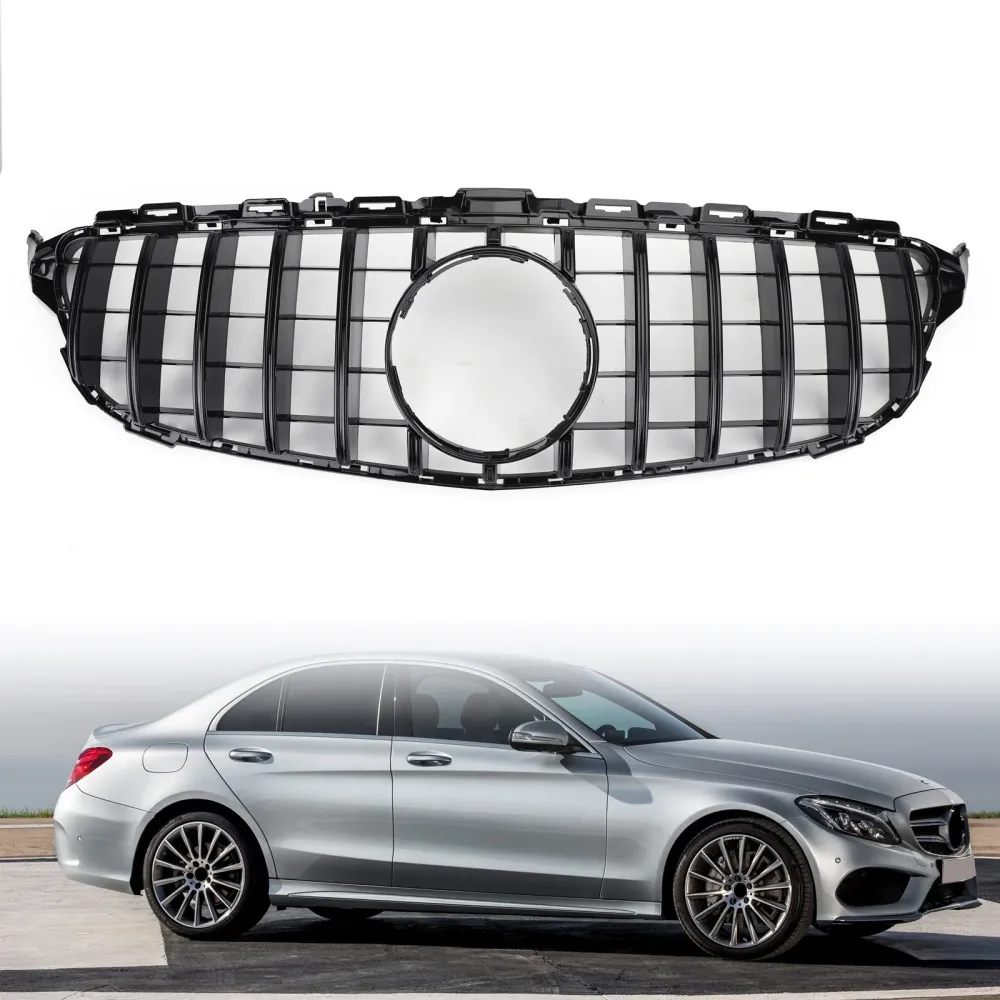 2015–2018 Mercedes-Benz C-klasse W205 C200 C250 C300 C350 (modeller uten kamera) GTR-stil støtfangergrill foran Grill Gene...