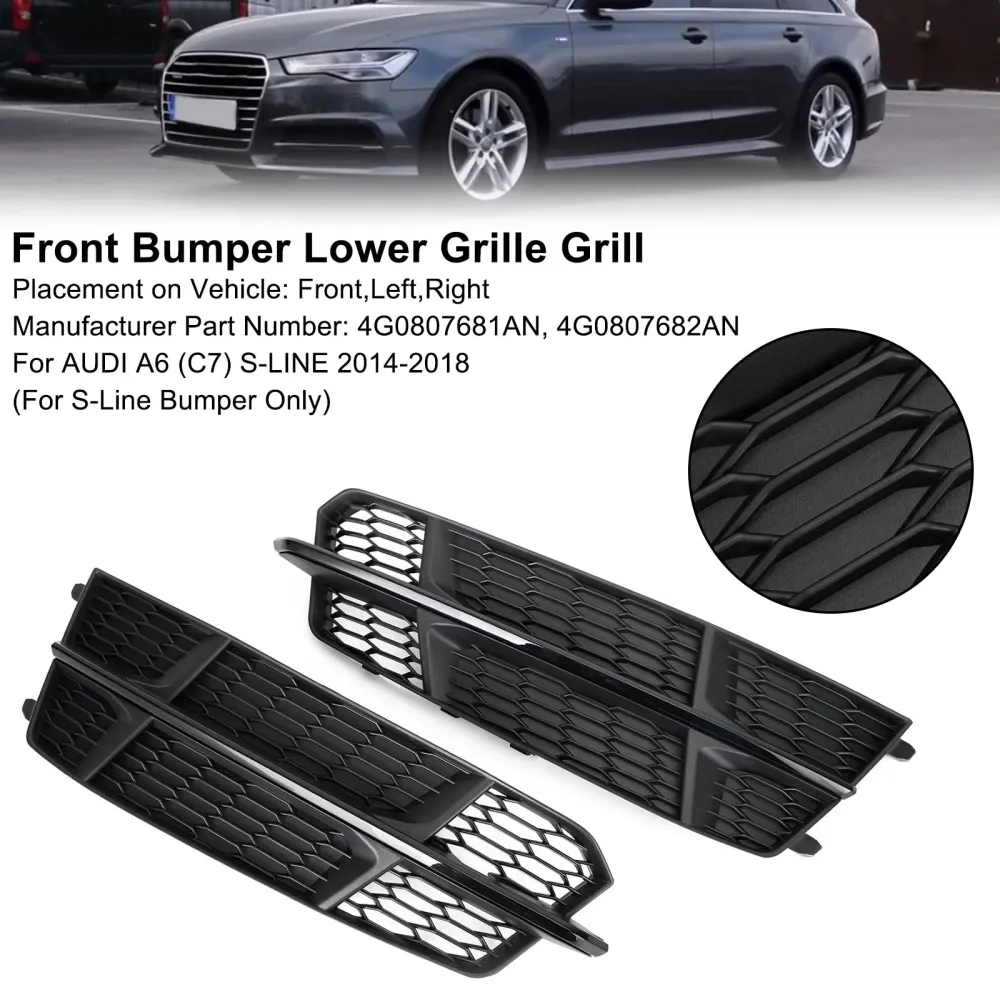 2016-2018 Audi A6 C7 S-Line Front Bumper Nedre grillgrill Matt Black