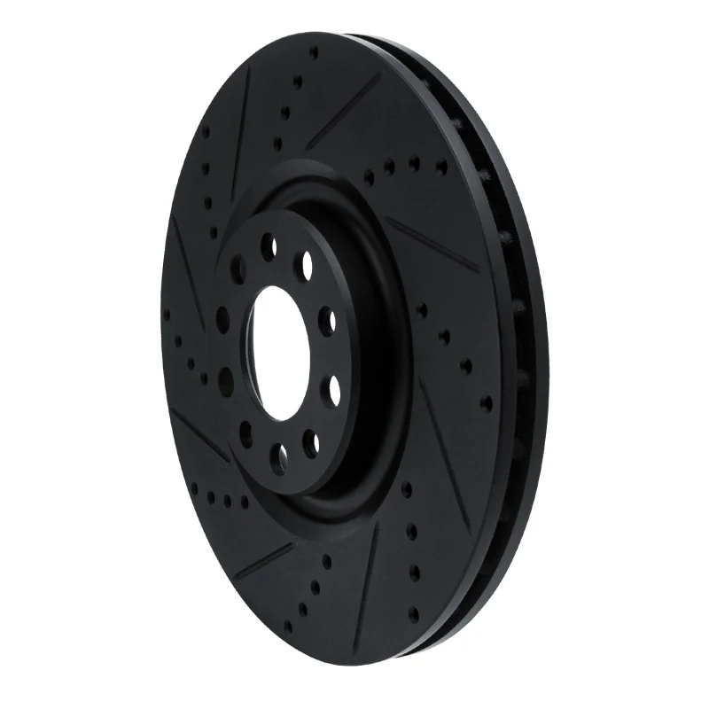 R1 2017-2025 Alfa Romeo Stelvio Front Left Drilled & Slotted Black Brake Rotor
