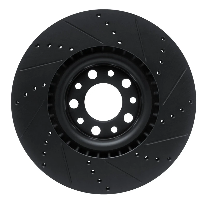 R1 2017-2025 Alfa Romeo Stelvio Front Left Drilled & Slotted Black Brake Rotor