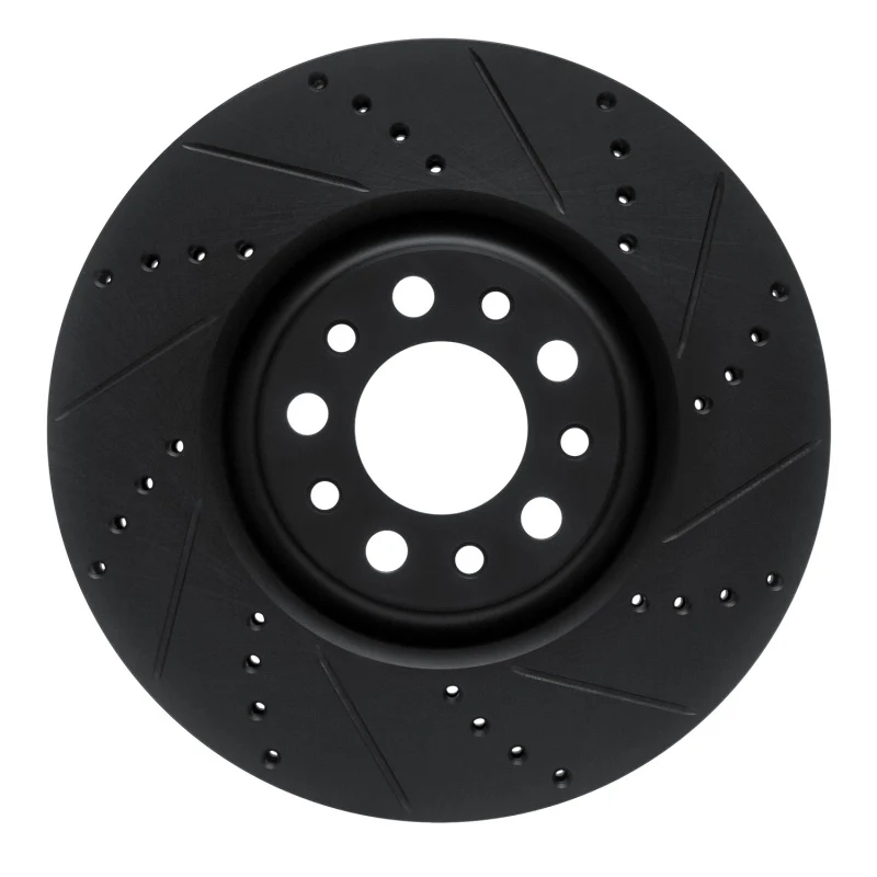 R1 2017-2025 Alfa Romeo Stelvio Front Right Drilled & Slotted Black Brake Rotor