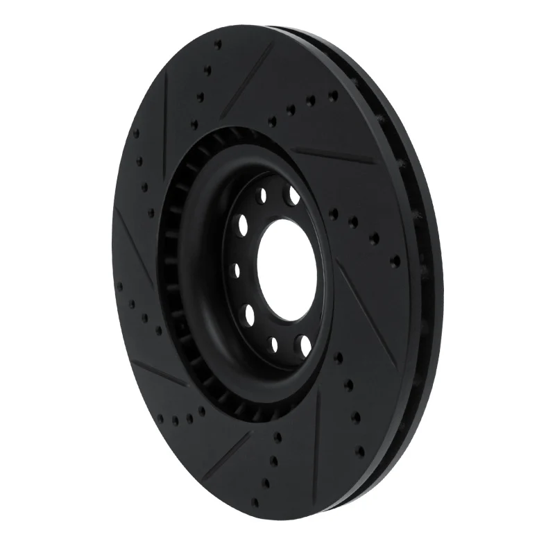 R1 2017-2025 Alfa Romeo Stelvio Front Right Drilled & Slotted Black Brake Rotor