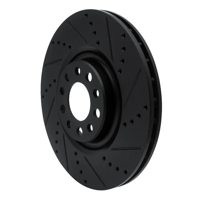 R1 2017-2025 Alfa Romeo Stelvio Front Right Drilled & Slotted Black Brake Rotor