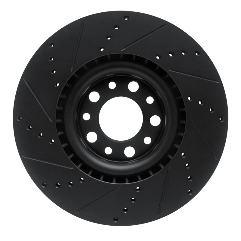 R1 2017-2025 Alfa Romeo Stelvio Front Right Drilled & Slotted Black Brake Rotor