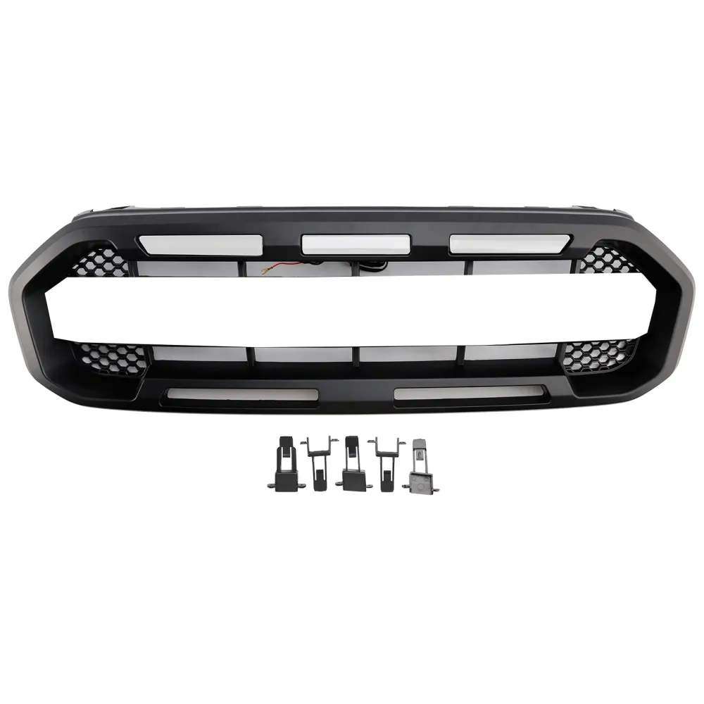 2019 2020 2021 2022 2023 Ford Ranger m/hvit LED Raptor Style Front Bumper Grill Grille Black