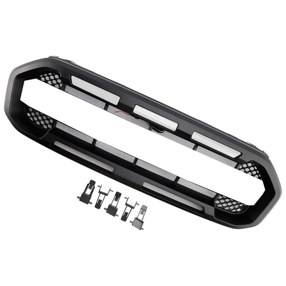 2019 2020 2021 2022 2023 Ford Ranger m/hvit LED Raptor Style Front Bumper Grill Grille Black