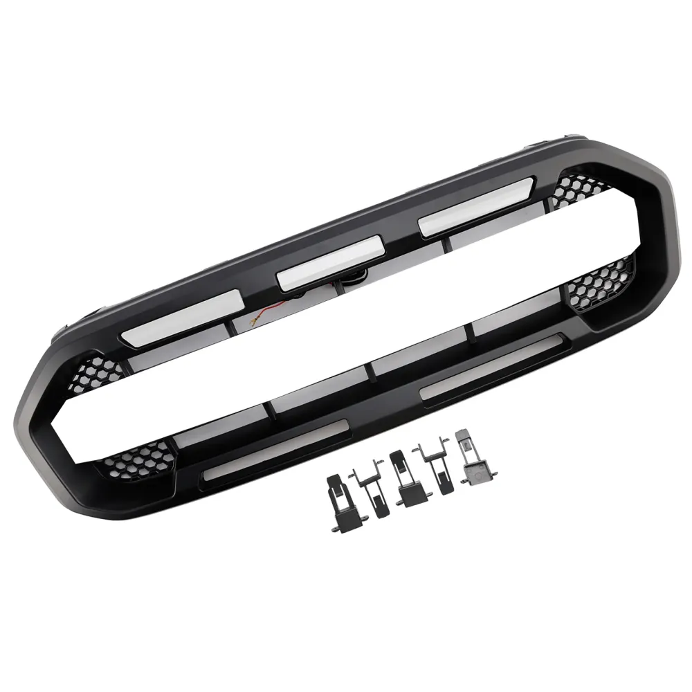 2019 2020 2021 2022 2023 Ford Ranger m/hvit LED Raptor Style Front Bumper Grill Grille Black