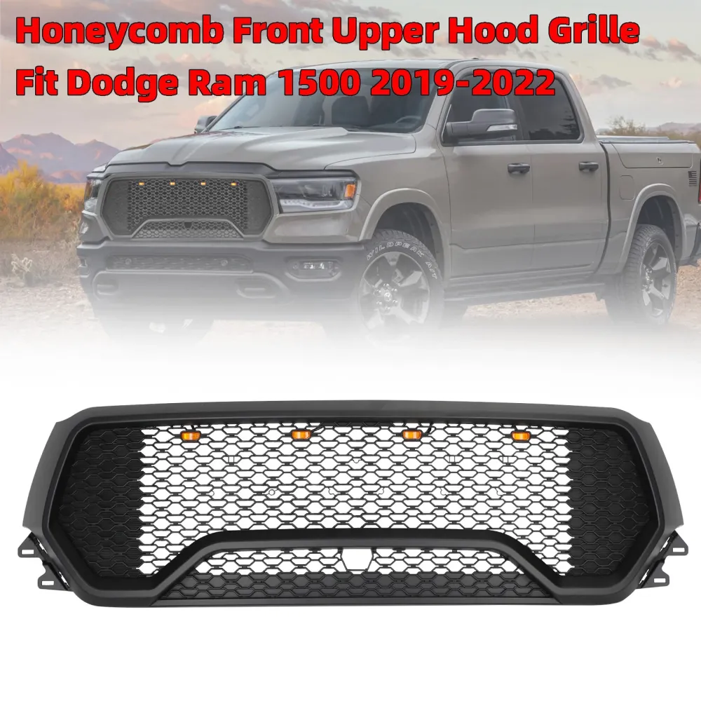 2019 2020 2021 2022 Dodge Ram 1500 TRX Style LED Honeycomb Front Upper Hood Grille