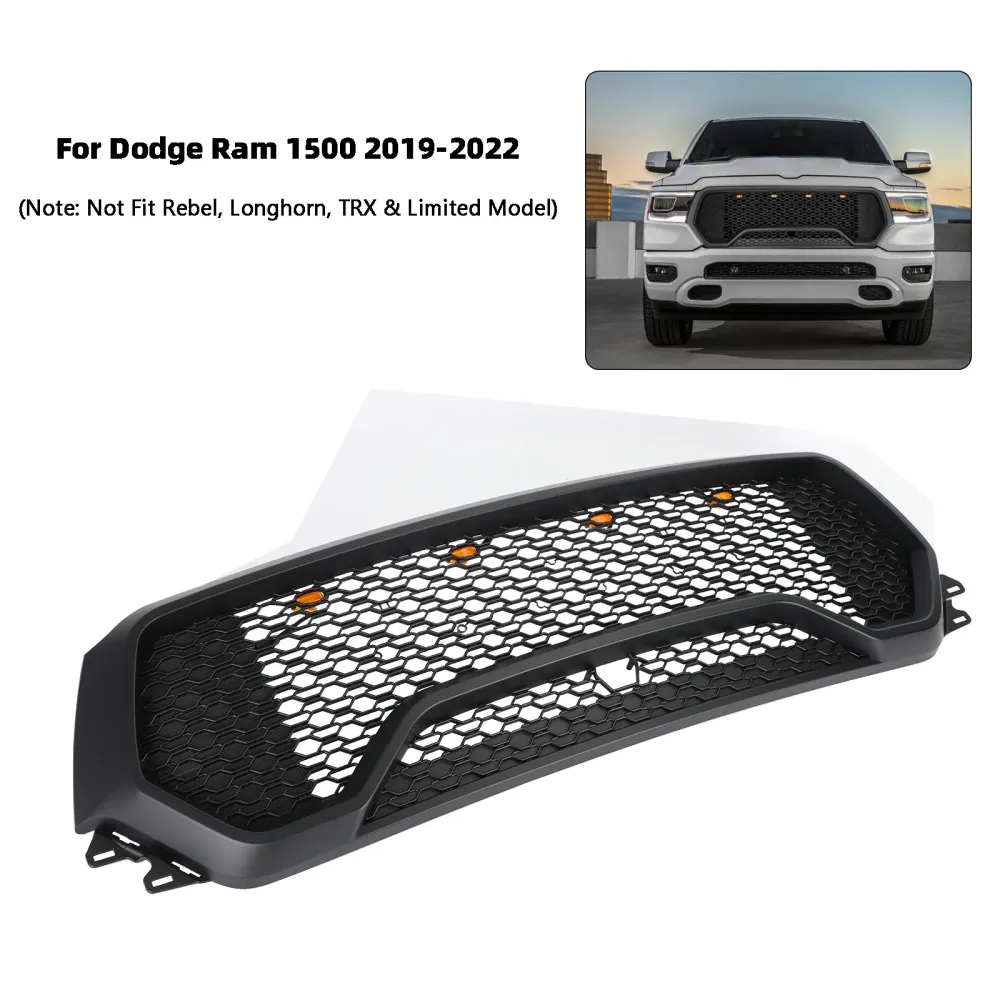 2019 2020 2021 2022 Dodge Ram 1500 TRX Style LED Honeycomb Front Upper Hood Grille
