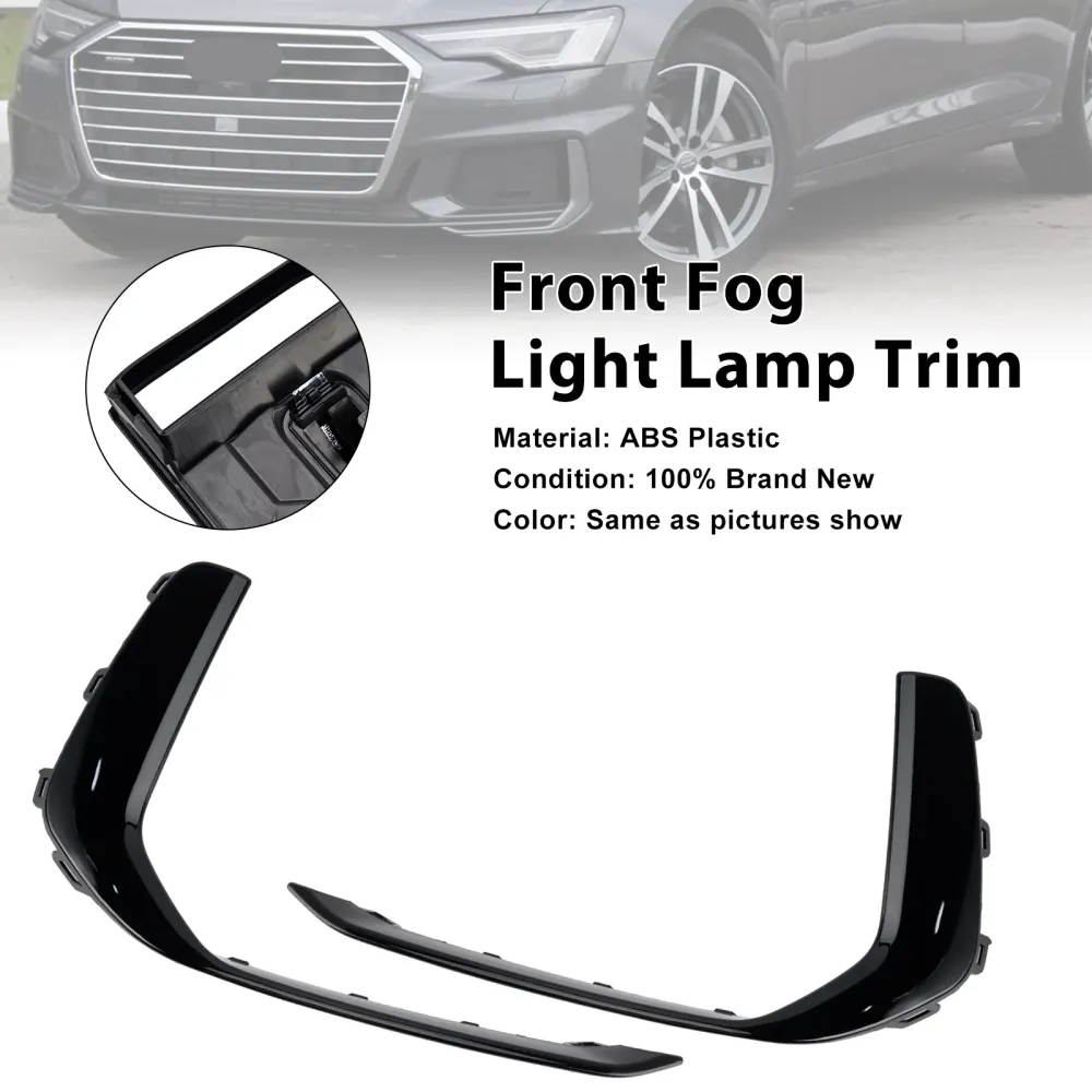 2019-2023 Audi A6 C8 S-Line S6 2PCS Front Tog Light Lamp Trim Black