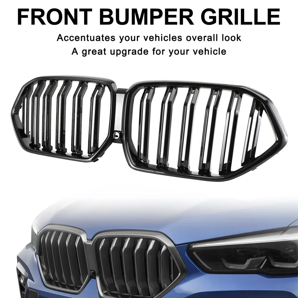 2020-2022 BMW x6 G06 M50i m/kamerahull Front Bumper Grille Grill Black