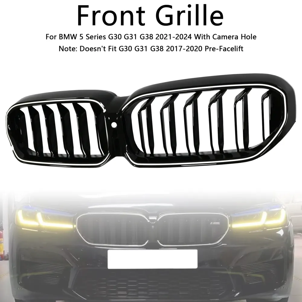 2021-2024 BMW 5-serie G30 G38 Dobbeltlaver Front Kidney Grille Gloss Black