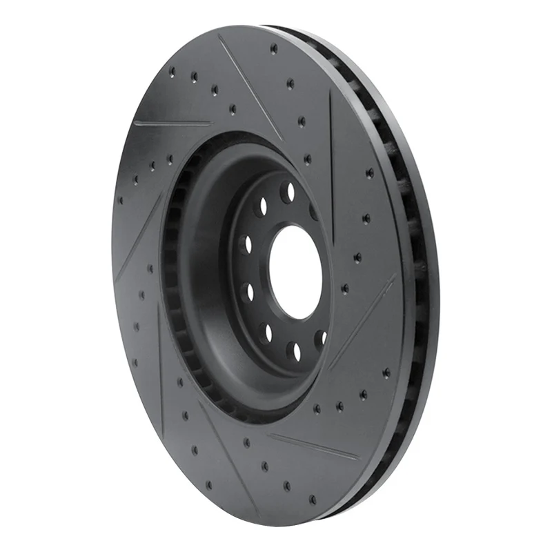 R1 2022+ Volkswagen GTI Mk 8 Front Left Drilled & Slotted Black Brake Rotor