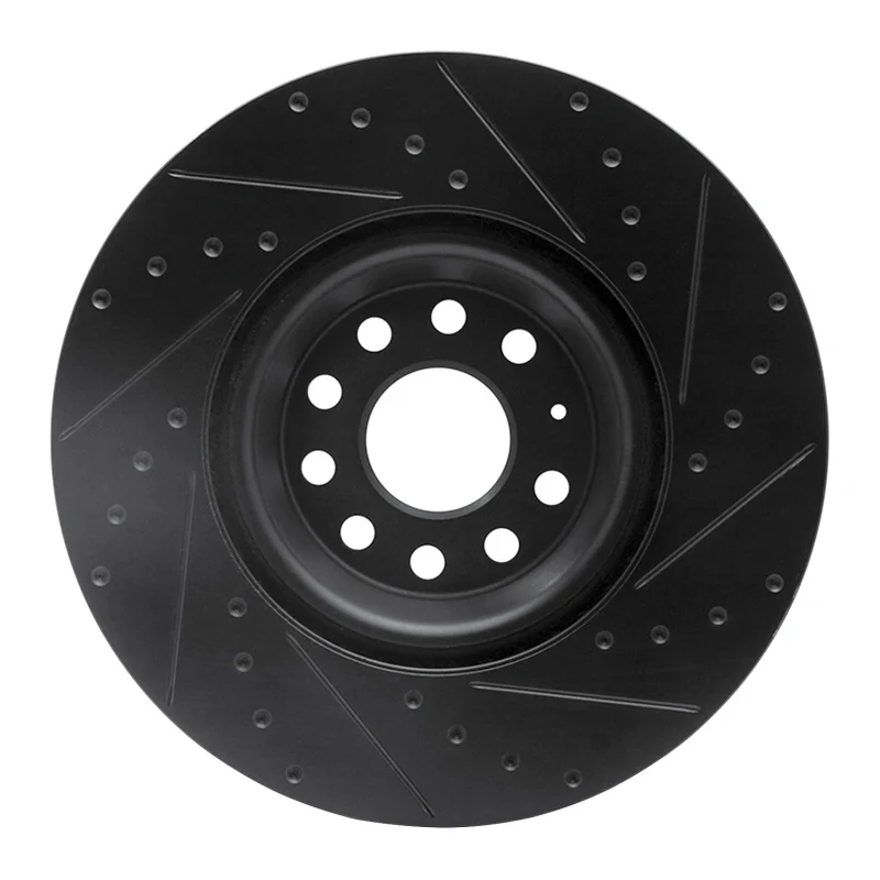 R1 2022+ Volkswagen GTI Mk 8 Front Left Drilled & Slotted Black Brake Rotor