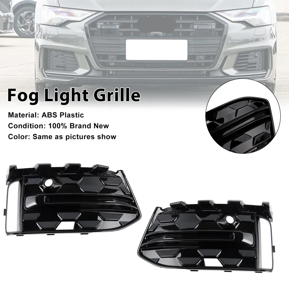 2023+ Audi A6 C8pa S-Line S6 2PCS Front Bumper Fog Light Grille Trim Black
