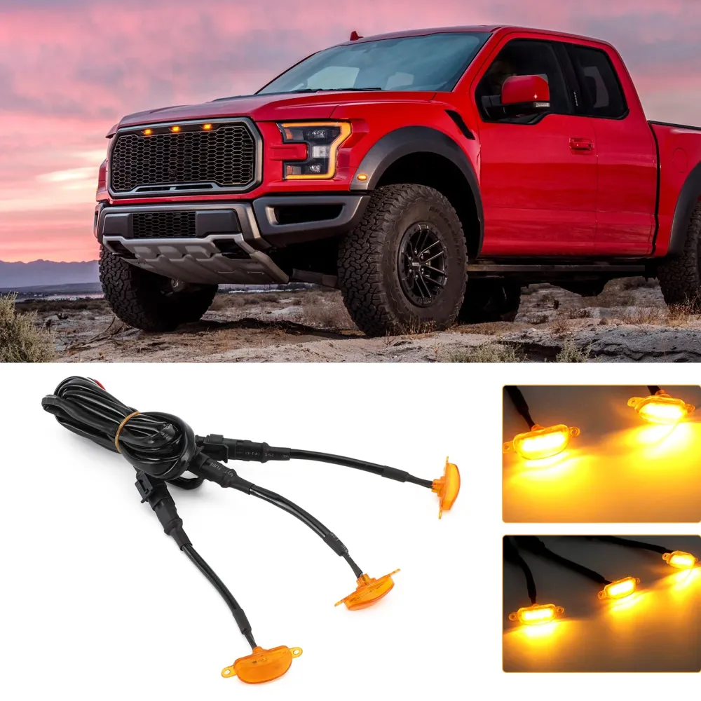 3pcs Amber Lens Amber Lamp Lamp Raptor Front Grille Running Light Fit Ford F-150 Generisk