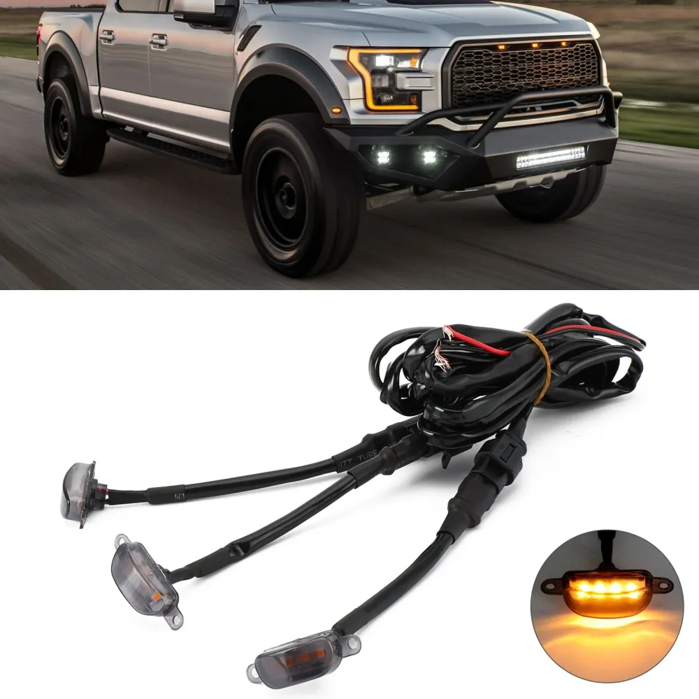 3pcs røkt objektiv Amber LEM-lampe Raptor Front Grille Running Light Fit Ford F-150 Generisk