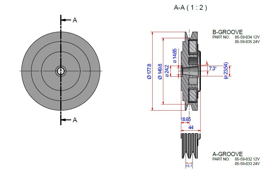 Albinus, Elektromagnetisk clutch, 12V 1xB 7" trinse, 1 stk.