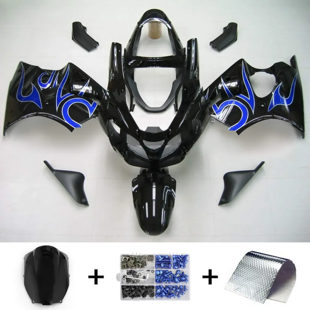 2000-2002 Kawasaki ZX6R 636 Black Mix Blue Fairing Kit Amotopart