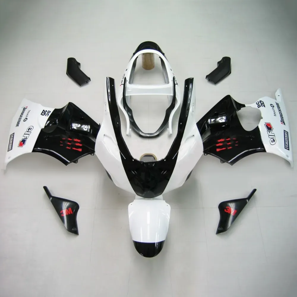2000-2002 Kawasaki ZX6R Black White Fairing Kit Amotopart