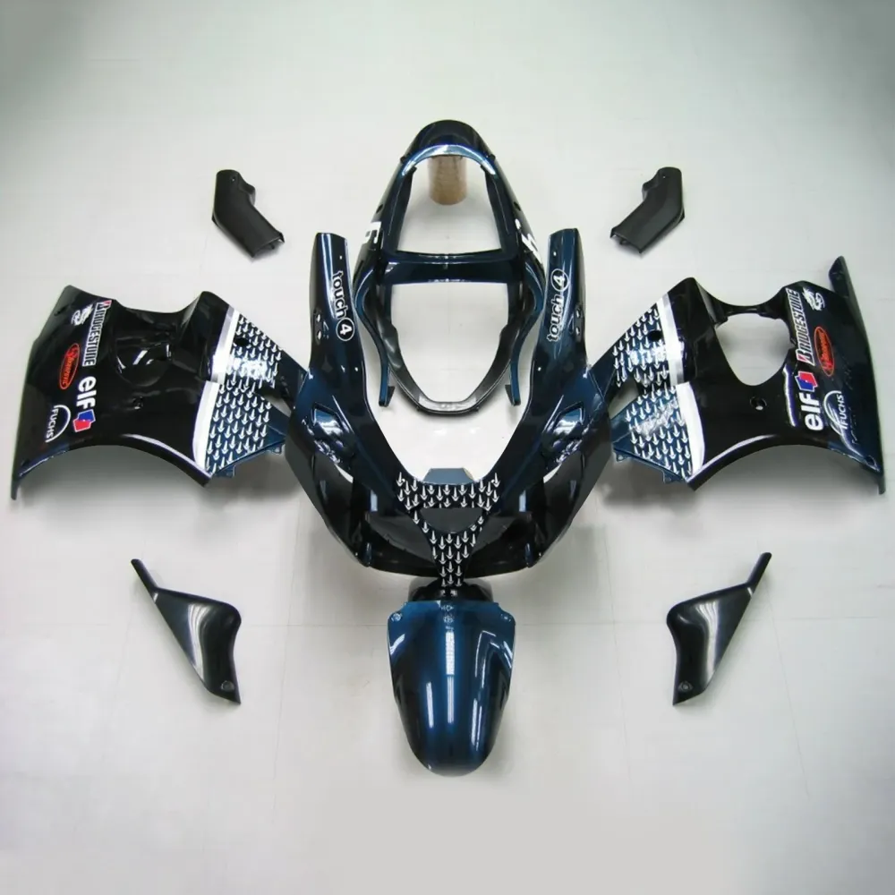2000-2002 Kawasaki ZX6R Fairing Black Dark Blue Kit Amotopart