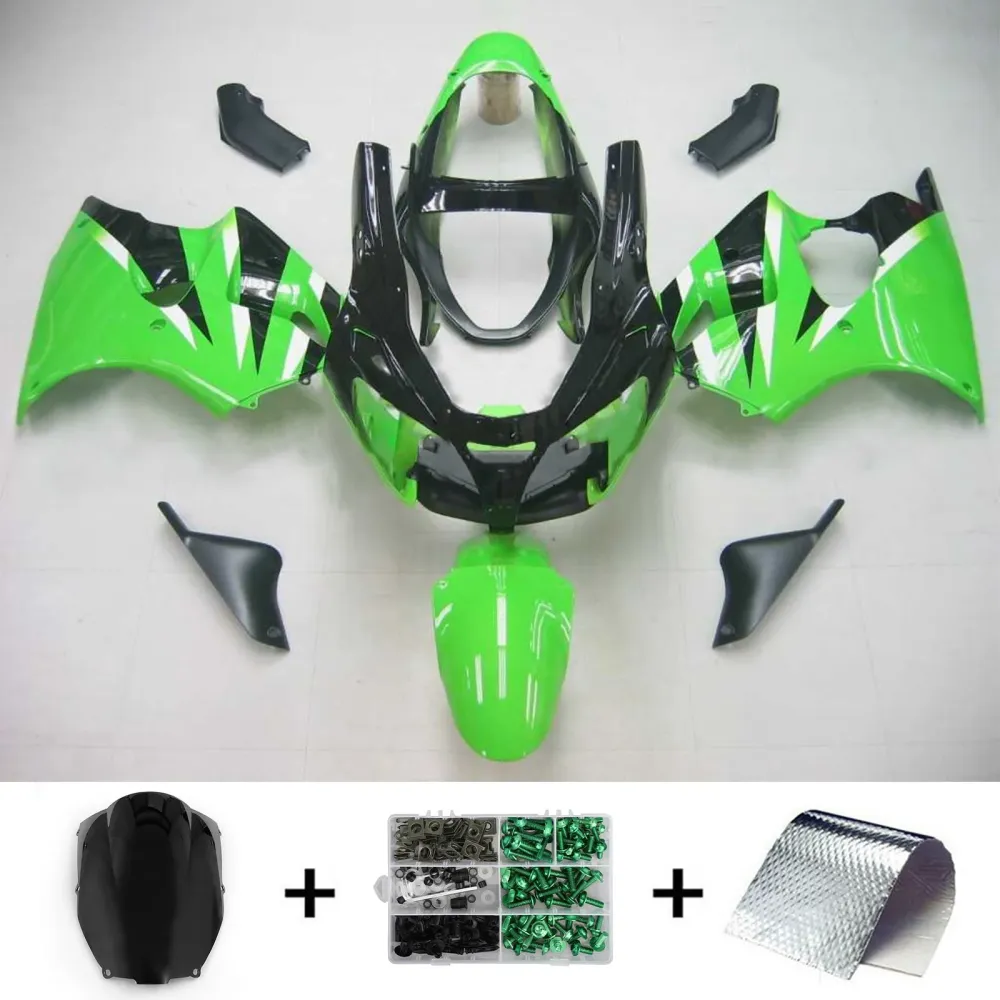 2000-2002 Kawasaki ZX6R Fairing Black Green Kit Amotopart