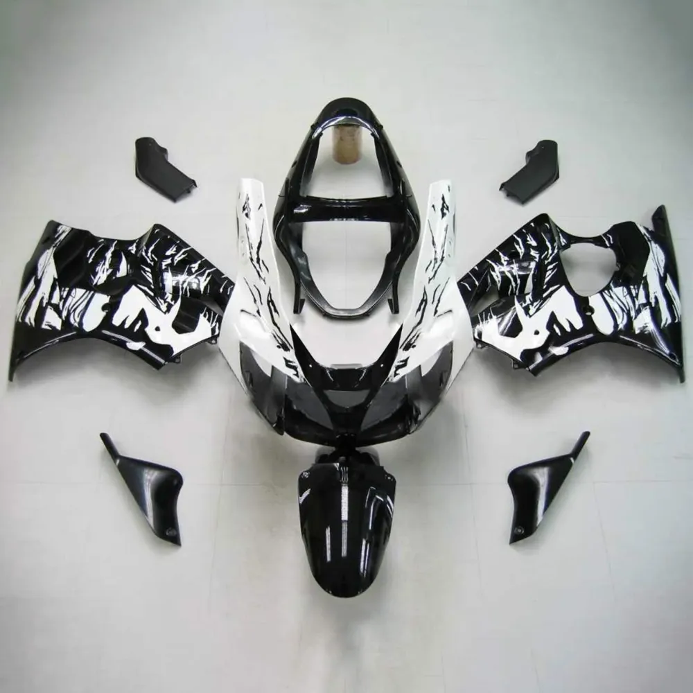 2000-2002 Kawasaki ZX6R Fairing Black White Kit Amotopart