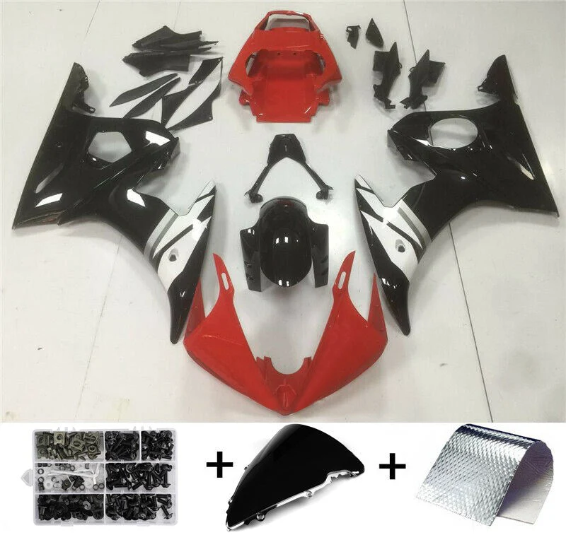 2003-2004 Fairing Injection Plastic Kit Fit Yamaha YZF R6 Red White Generic Amotopart