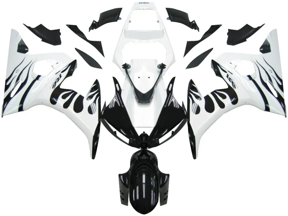 2003-2004 Yamaha R6 & 2006-2009 YZF R6S kåpe hvit&Svart flammesett Amotopart