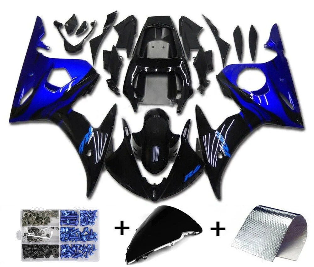 2003-2004 Yamaha YZF R6 Fairing Blue Black Kit Amotopart