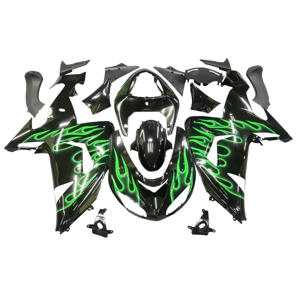 2006-2007 Kawasaki ZX10R Green Flames Fairing Kit Amotopart