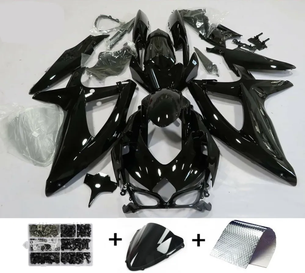 2008-2010 Suzuki GSXR600 750 Fairing Glossy Black Fairing Kit Amotopart