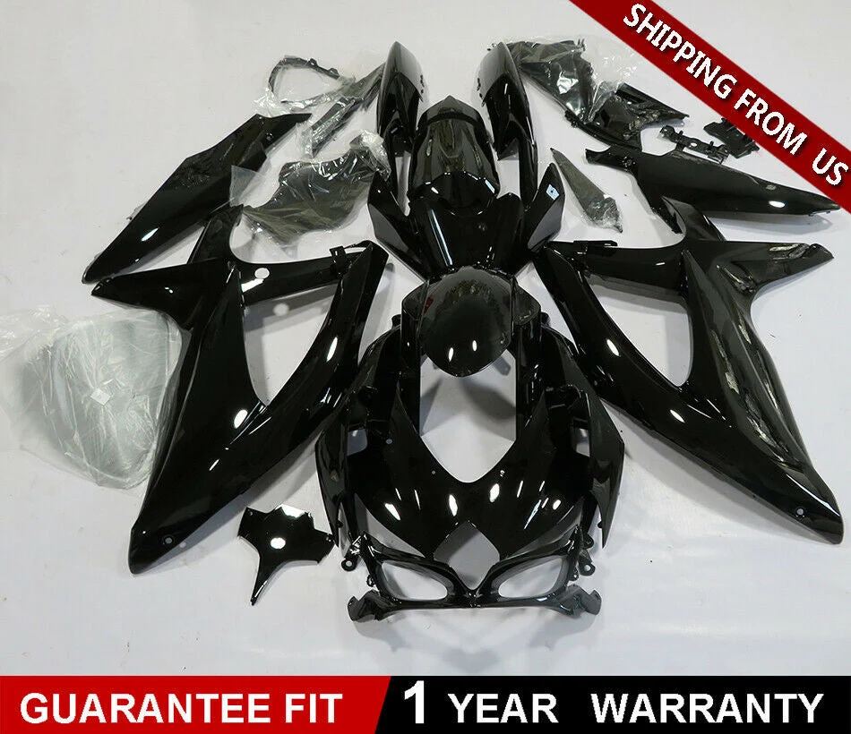 2008-2010 Suzuki GSXR600 750 Fairing Glossy Black Fairing Kit Amotopart