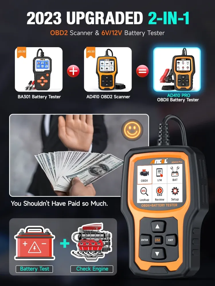 Ancel AD410 Pro Car OBD2 Code Reader Battery Test Full Diagnostics