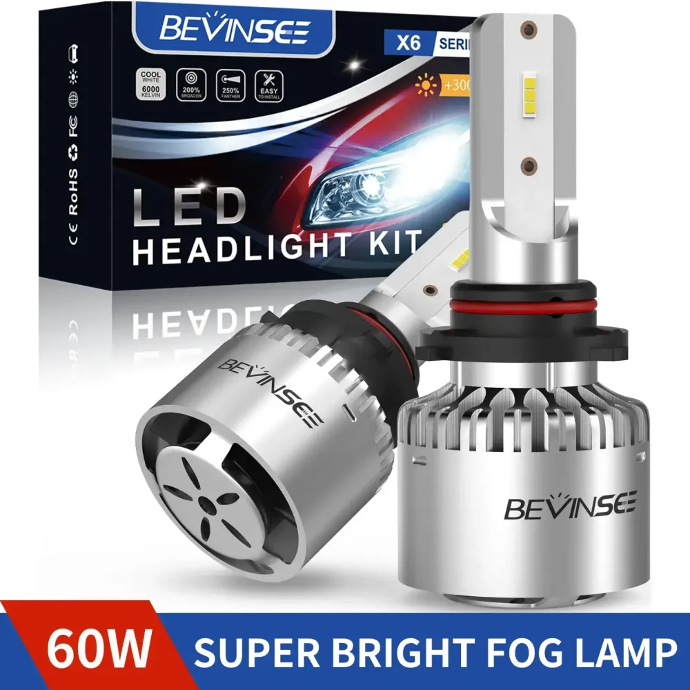 Bevinsee 2x 9005 LED Headlight Bulbs 8000LM 6000K 12V