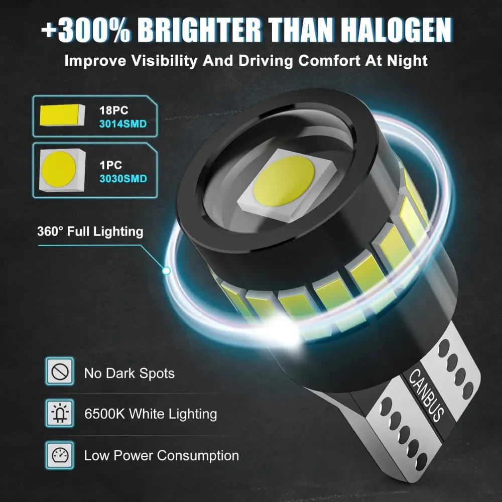 Bevinsee W5W T10 LED Bulb 12V CANBUS Interior Light 6500K