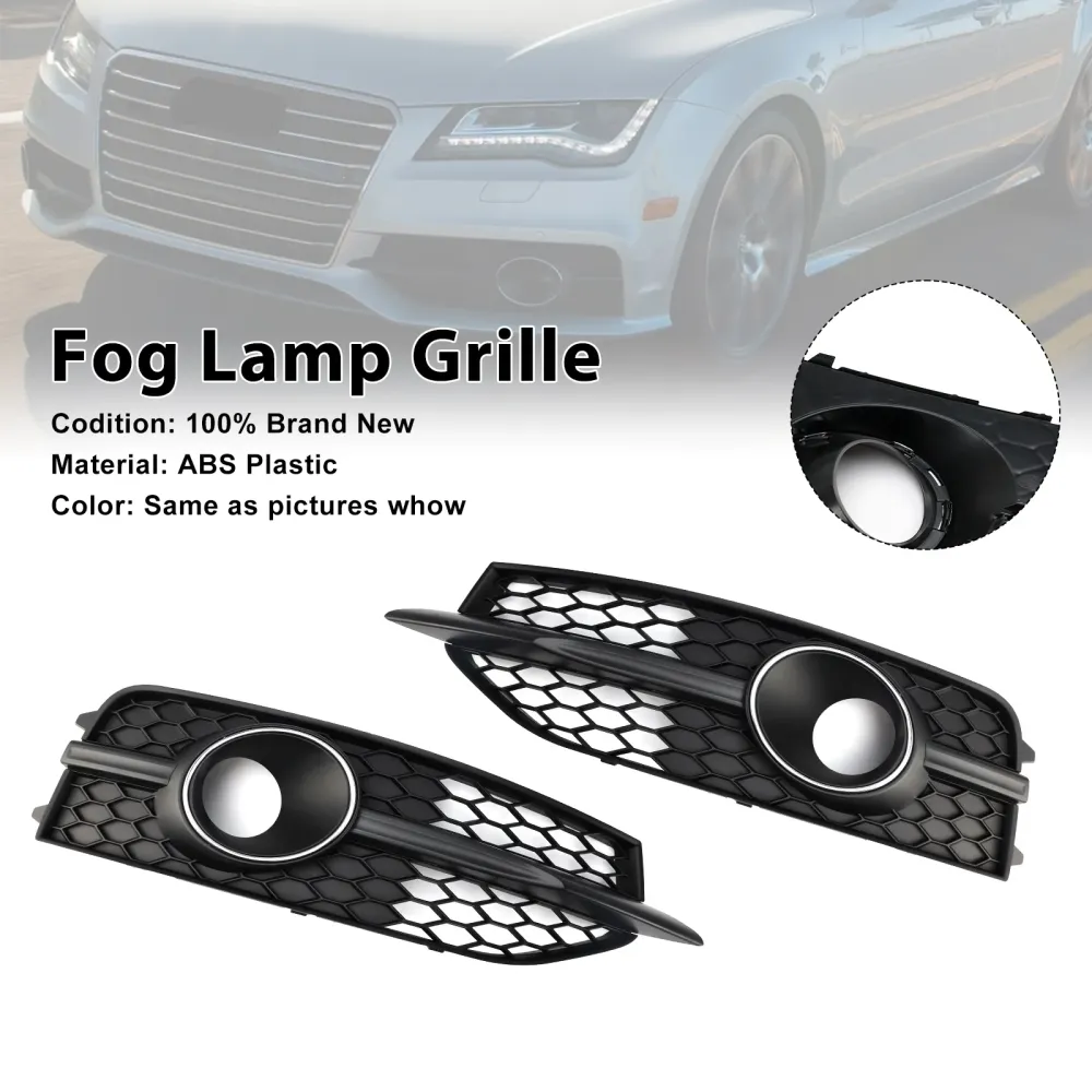 Black Front Bumper Fog Light Grille Cover Bezel Fit Audi A7 S-Line S7 2012-2015