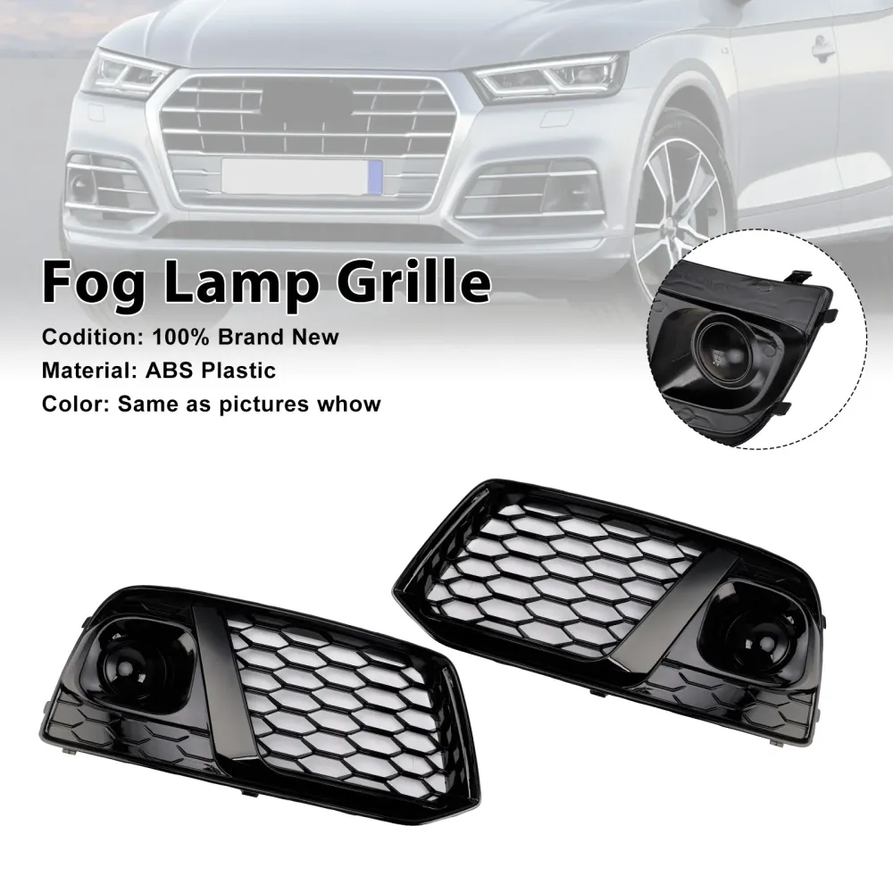 Black Front Honeycomb Fog Lamp Grille Grill Cover Fit Audi Q5 SQ5 2018 2019