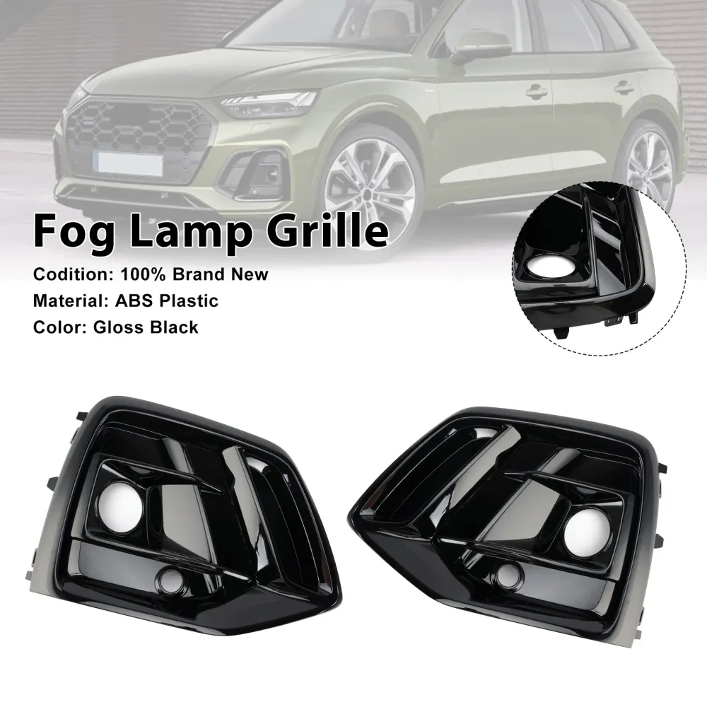 Black Front Tog Lamp Grille Grill Cover Fit Audi Q5 Sq5 S-Line 2021-2025