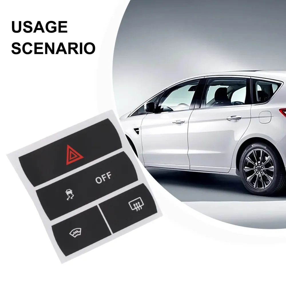 Button Repair Stickers Ford S-Max Hazard Defroster ESP Buttons High Grade Vinyl Black Overlay White Lettering
