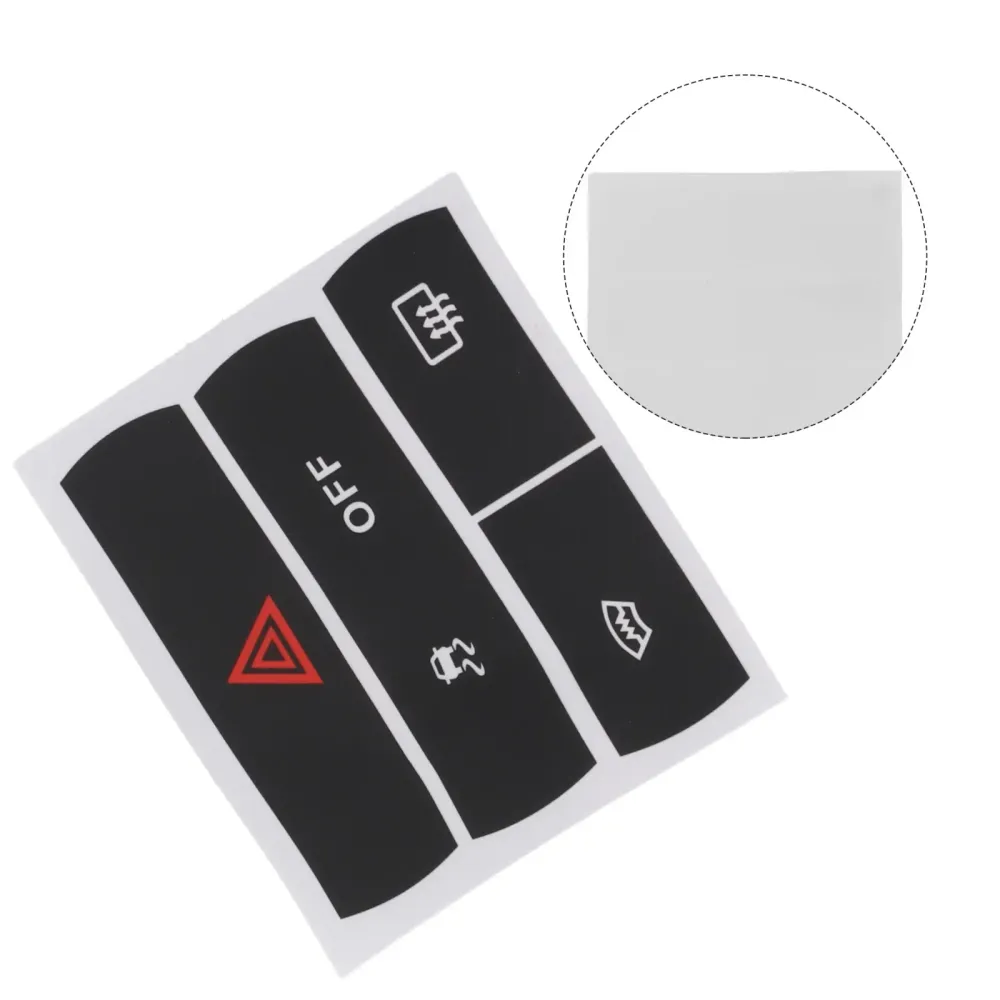 Button Repair Stickers Ford S-Max Hazard Defroster ESP Buttons High Grade Vinyl Black Overlay White Lettering