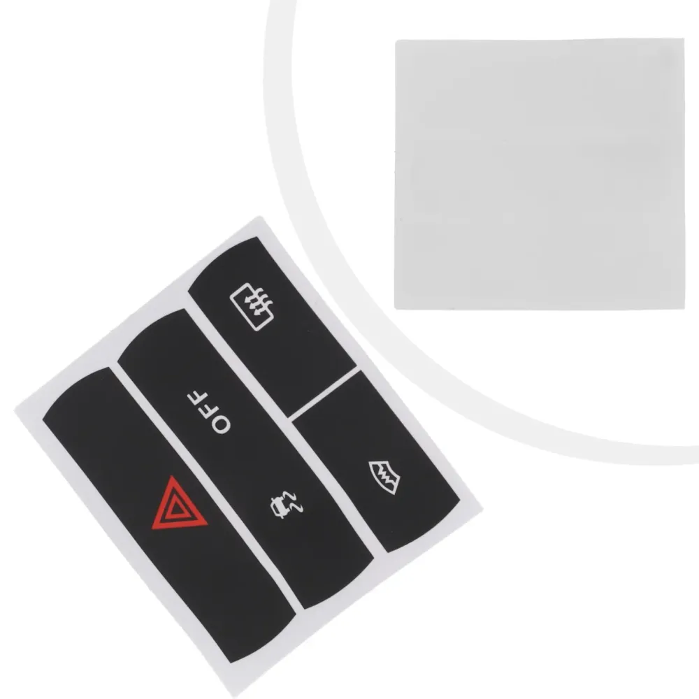 Button Repair Stickers Ford S-Max Hazard Defroster ESP Buttons High Grade Vinyl Black Overlay White Lettering