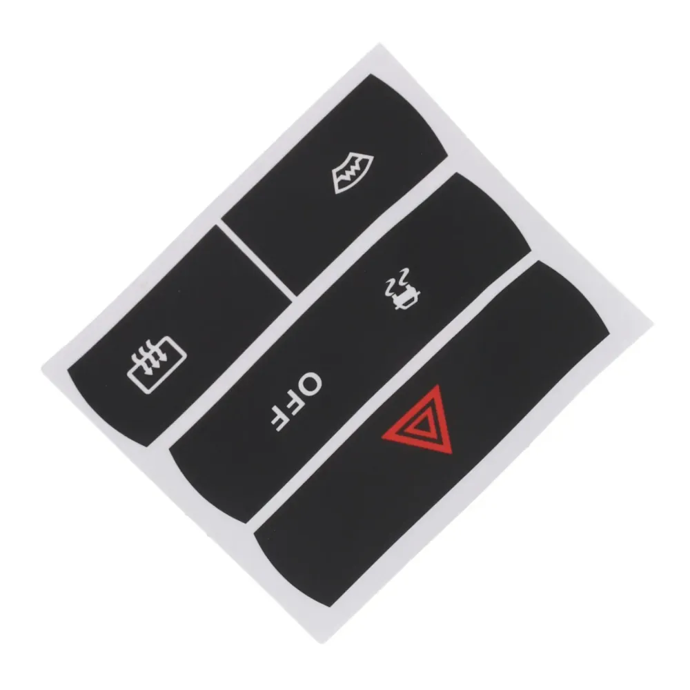 Button Repair Stickers Ford S-Max Hazard Defroster ESP Buttons High Grade Vinyl Black Overlay White Lettering